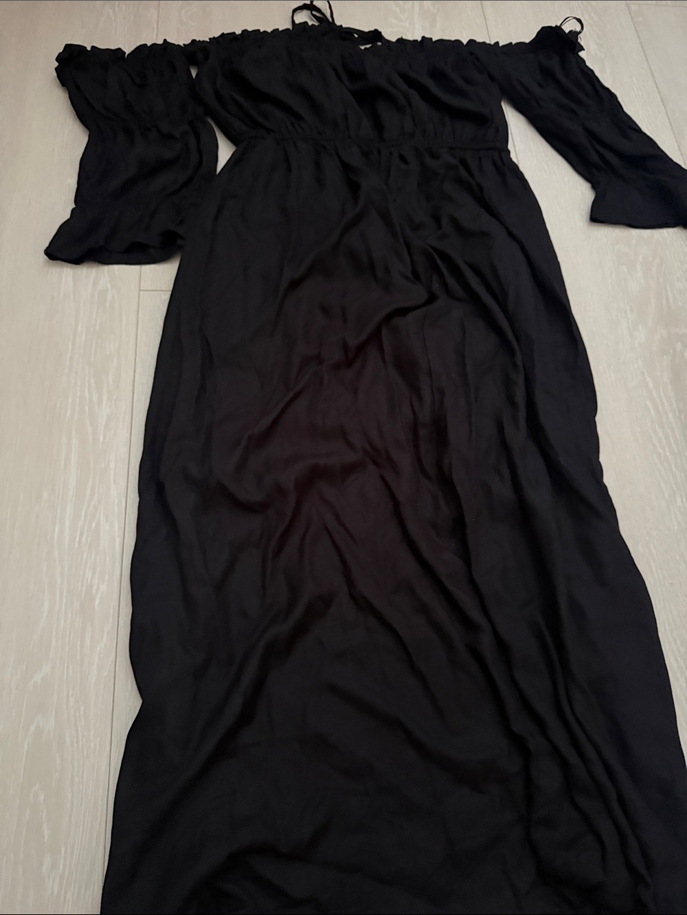 Elan Black Off-Shoulder Maxi Dress with Ruffle Sleeves - Picture 4 of 7